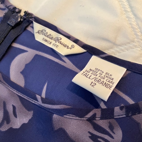 EDDIE BAUER 100% SILK Long Tank Top Purple Patterned Summer Tropical Dress TALL - Picture 3 of 4